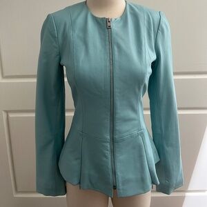 Bagatelle leather jacket, XS, blue, front zip, sleeve zips